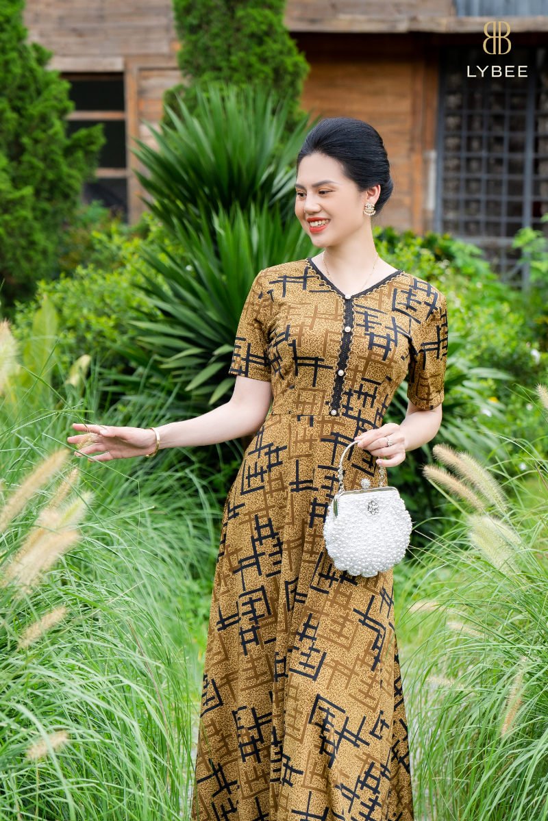 Váy Họa Tiết Hoa Cổ Chữ V Màu Xanh Lam - Đầm Váy Nữ Cao Cấp
