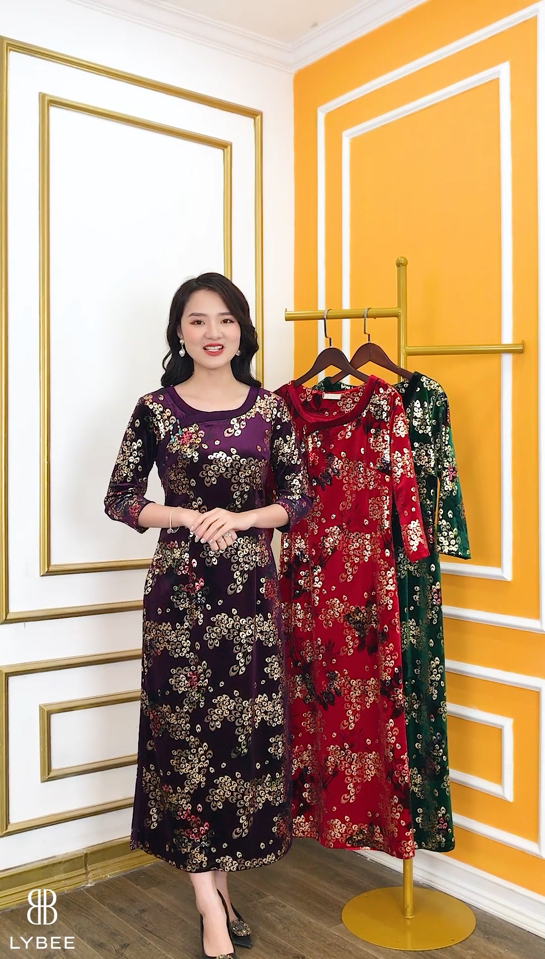 Váy nữ liền dáng dài xẻ tà phong cách mới lạ DOM020  Xanh lam 